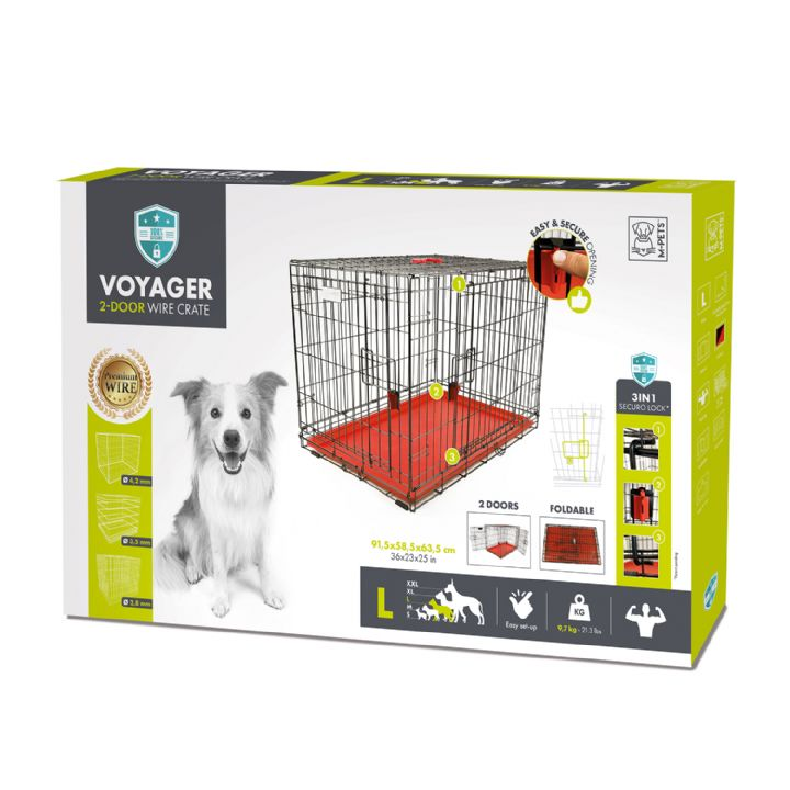 brsp 10450105 M-PETS VOYAGER KÖPEK KAFESİ 2 KAPILI (L) KIRMIZI 91X58X63CM -1