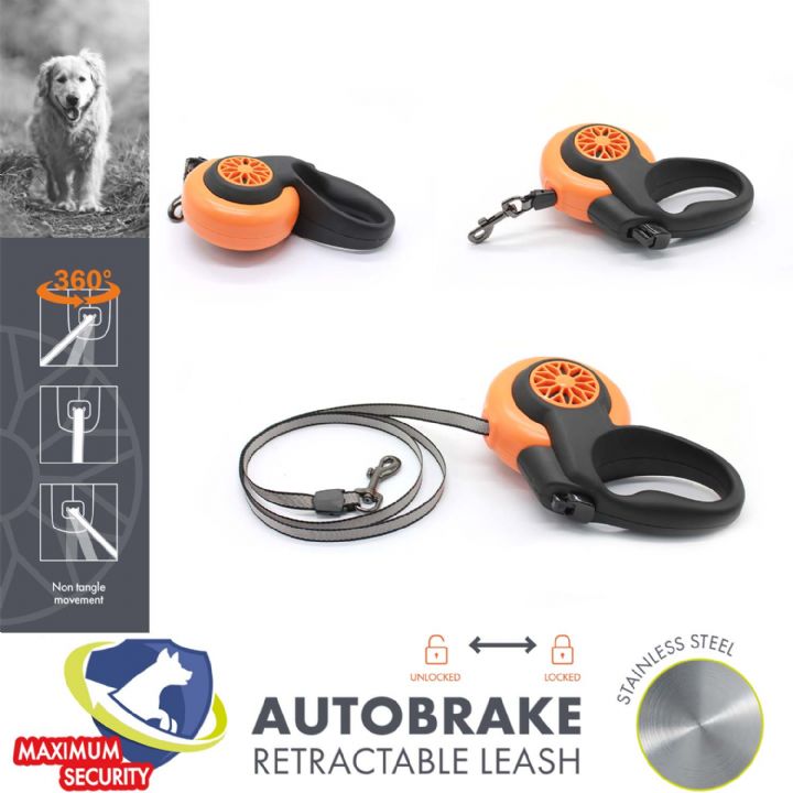 brsp 10829999 M-PETS AUTOBRAKE OTOMATİK GEZDİRME ŞERİT 5MT/ORANGE (S)-1