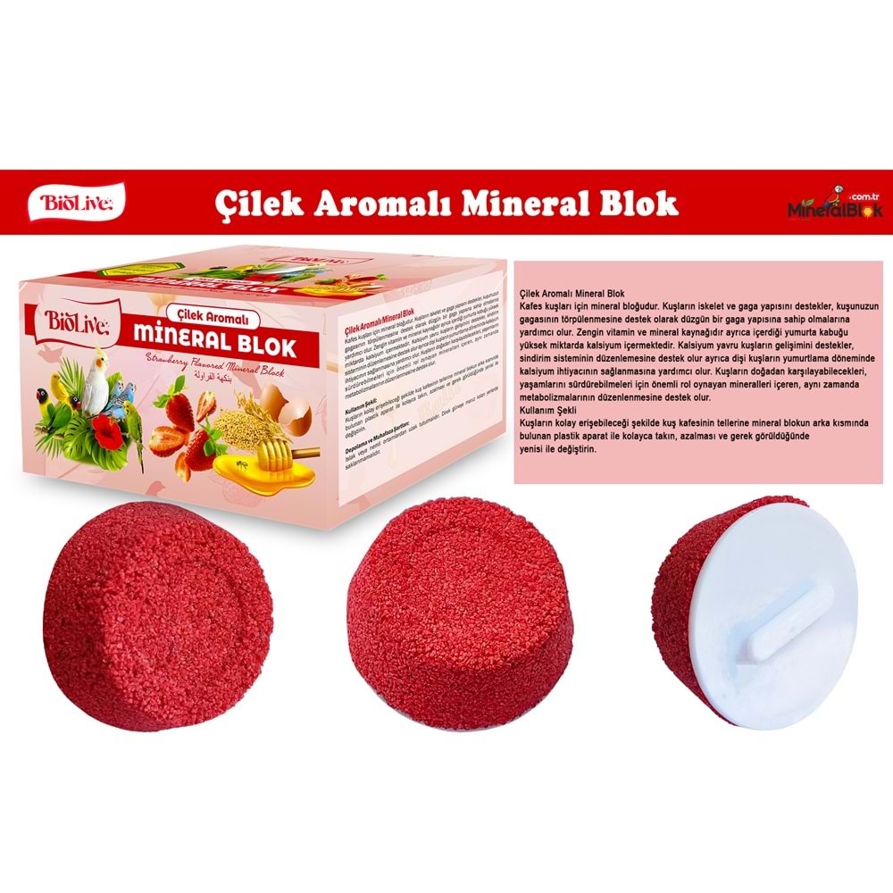 BİOLİVE Çilek Aromalı Mineral Blok 18 li 0028 mtc-1