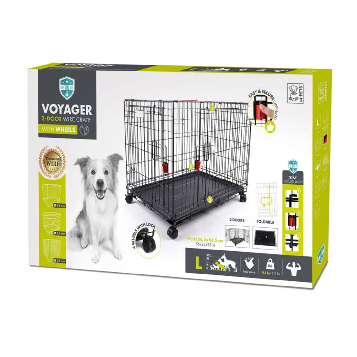 brsp 10451808 M-PETS VOYAGER TEKERLEKLİ KÖPEK KAFESİ 2 KAPILI (L) SİYAH 91X58X63CM-1