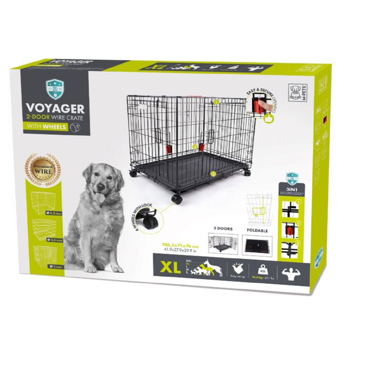 brsp 10451908 M-PETS VOYAGER TEKERLEKLİ KÖPEK KAFESİ 2 KAPILI (XL) SİYAH 106X71X76CM-1