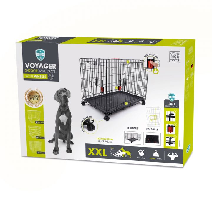 brsp 10452008 M-PETS VOYAGER TEKERLEKLİ KÖPEK KAFESİ 2 KAPILI (XXL) SİYAH 122X76X84CM-1