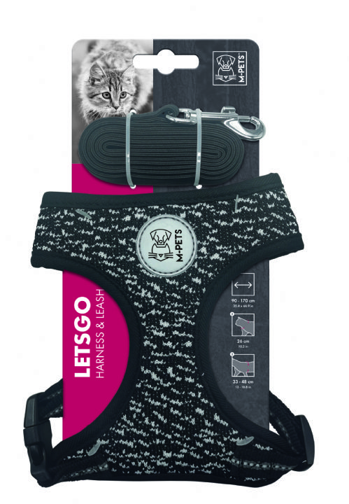 brsp 20801199 M-PETS LETSGO KEDİ GÖĞÜS TASMASI+GEZDİRME BLACK/WHİTE-1