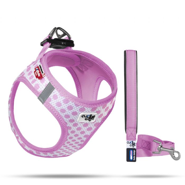 brsp SU2305-CURLI VEST HARNESS AIR-MESH PINK-CIRCLES 3XS & LEASH M-1