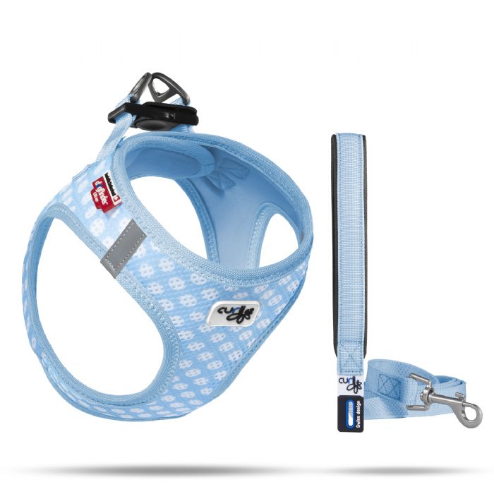 brsp SU2319-CURLI VEST HARNESS AIR-MESH SKYBLUE-CIRCLES S & LEASH M-1