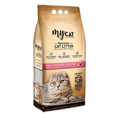 MYCAT (10 LT) BENTONİT KEDİ KUMU PUDRA KOKULU (İNCE TANE)-1