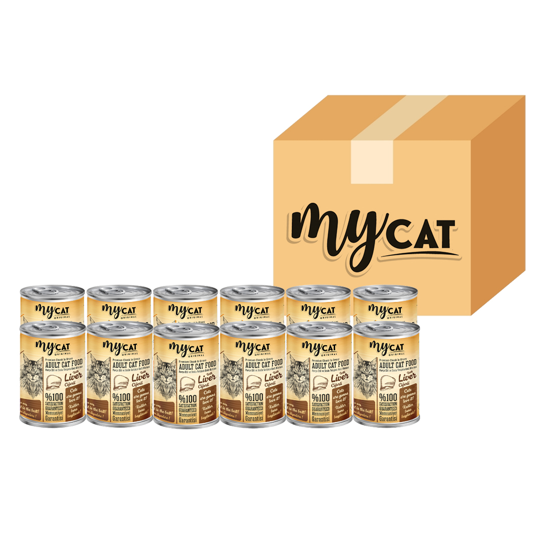 MYCAT CİĞER PARÇA ETLİ YETİŞKİN KEDİ KONSERVERSİ 12 Lİ (400GR)-1