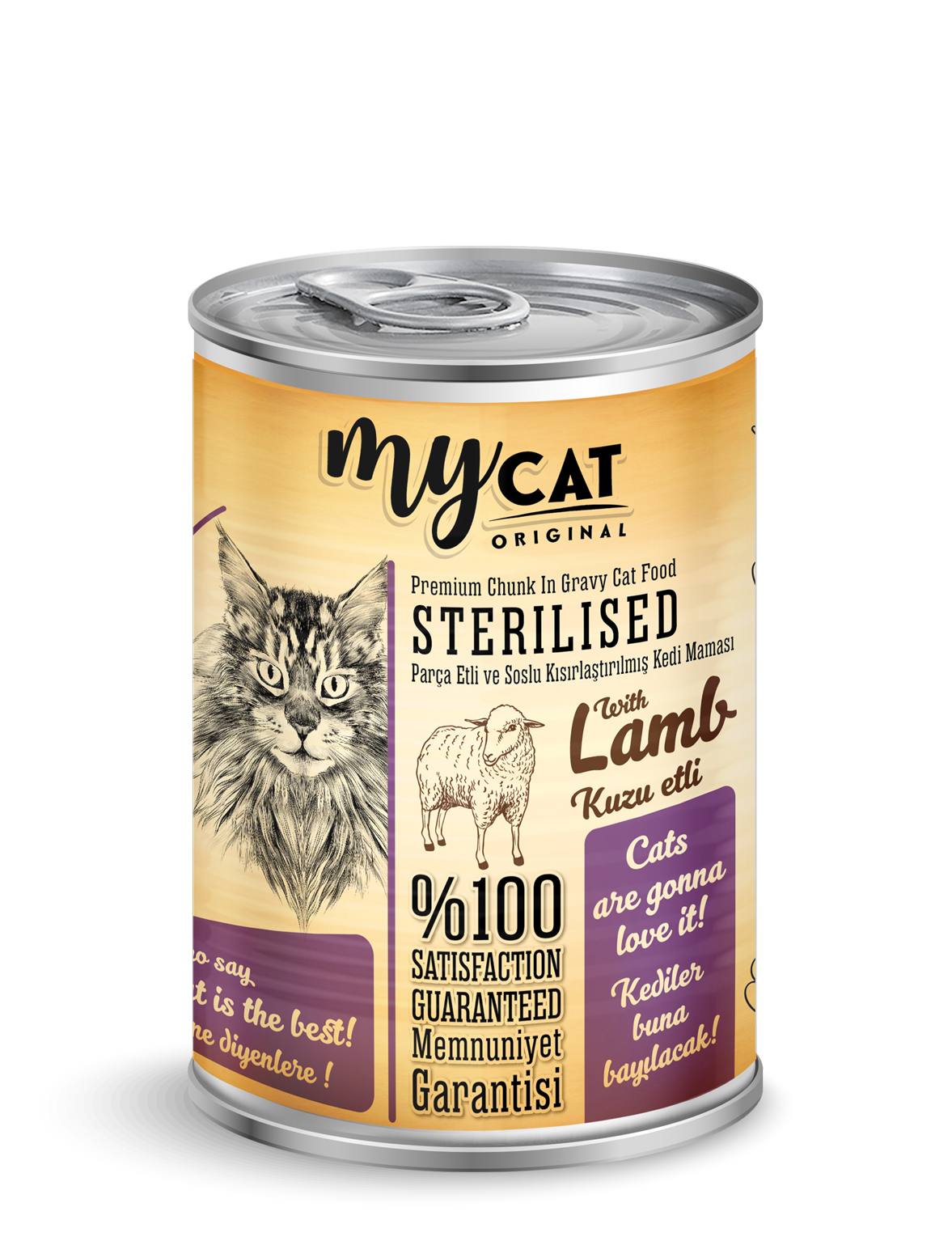 MYCAT KUZU PARÇA ETLİ KISIRLAŞTIRILMIŞ (STERİLİSED) KEDİ KONSERVERSİ (400GR)-1