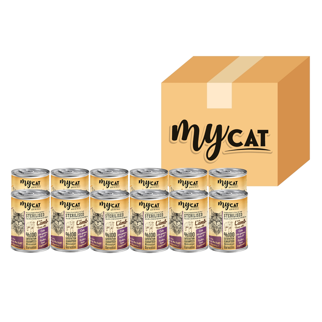 MYCAT KUZU PARÇA ETLİ KISIRLAŞTIRILMIŞ (STERİLİSED) KEDİ KONSERVERSİ 12 Lİ (400GR)-1