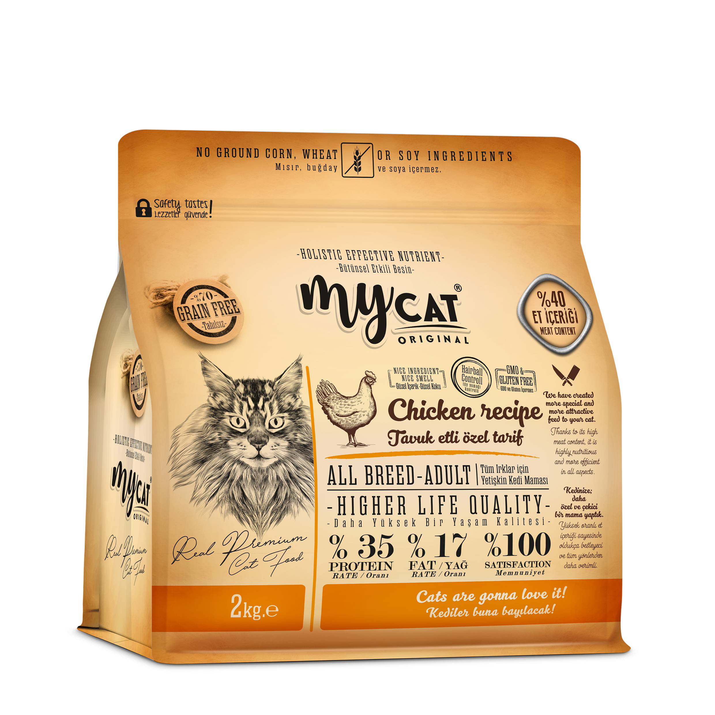 MYCAT ORIGINAL TAVUK ETLİ ALL BREED-TÜM IRKLAR İÇİN KEDİ MAMASI (2KG)-1