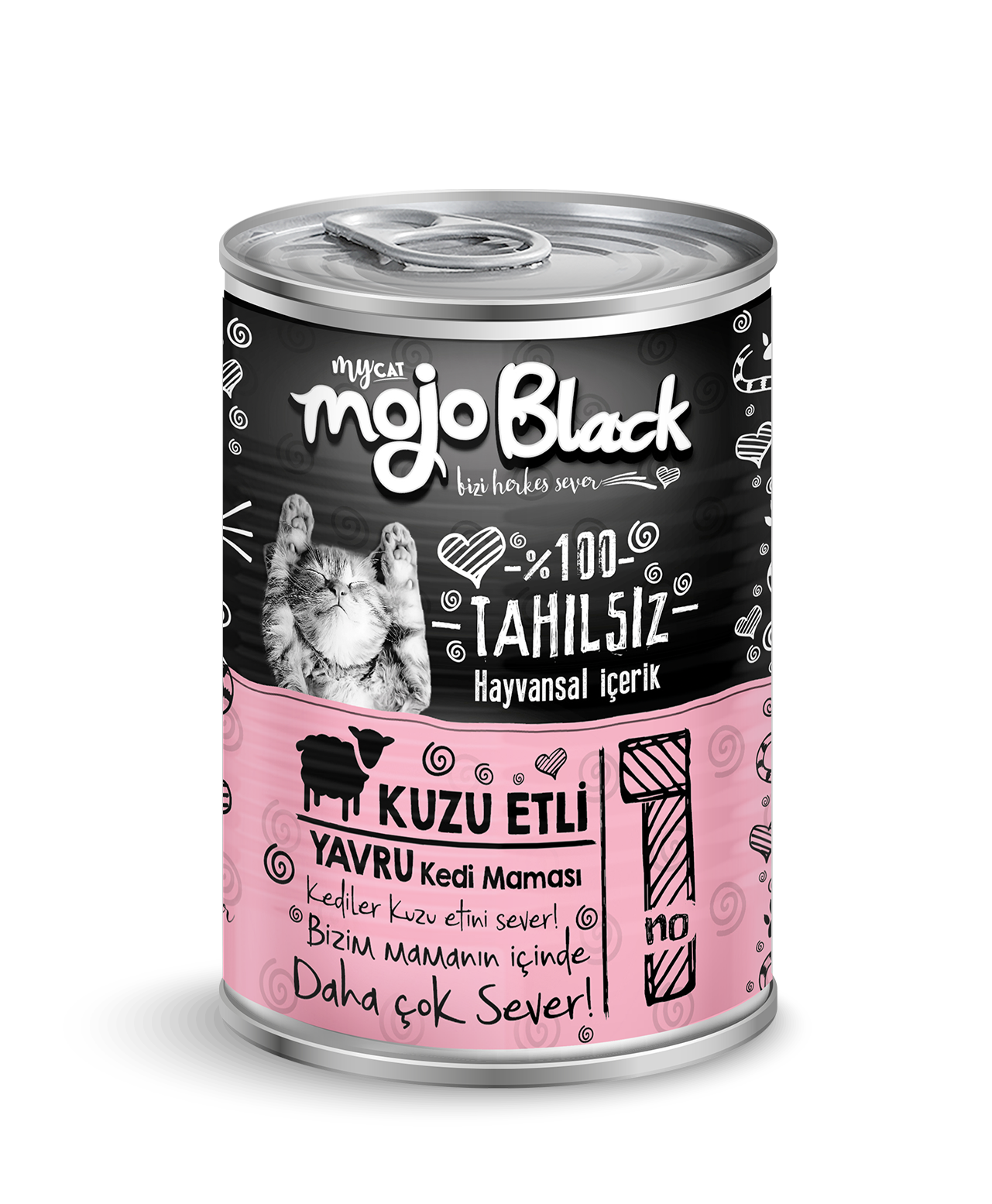 MOJO BLACK NO:1  TAHILSIZ 400GR KUZU ETLİ YAVRU KEDİ KONSERVESİ-1