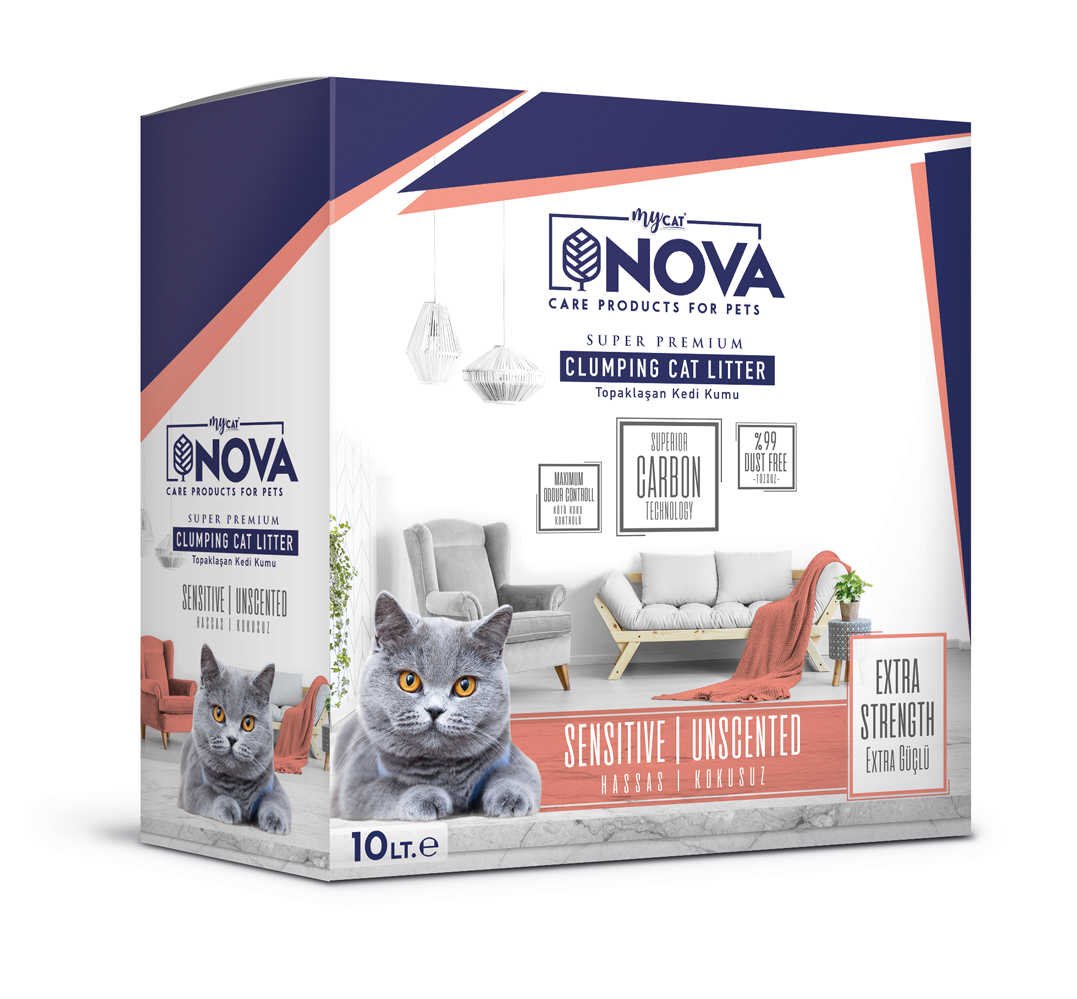 NOVA HASSAS KEDİLER İÇİN TOPAKLANAN KEDI KUMU 10LT-1