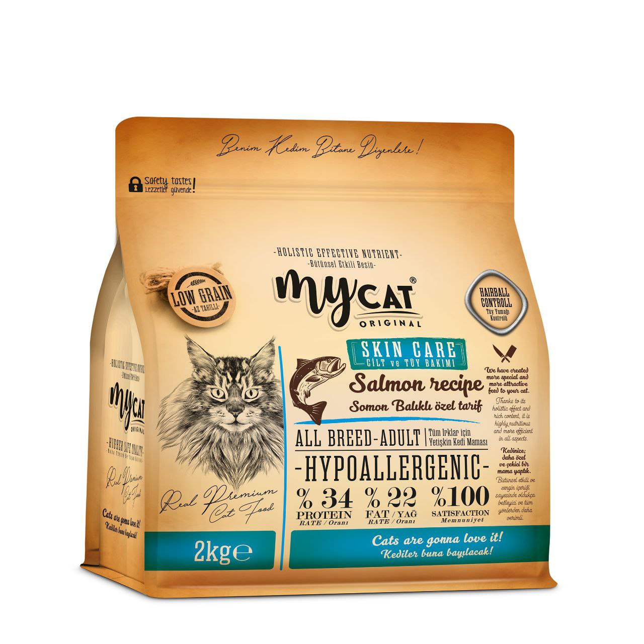 MYCAT ORIGINAL HYPOALLERGENIC SKIN CARE SOMON BALIKLI ALL BREED-TÜM IRKLAR İÇİN KEDİ MAMASI (2KG)-1