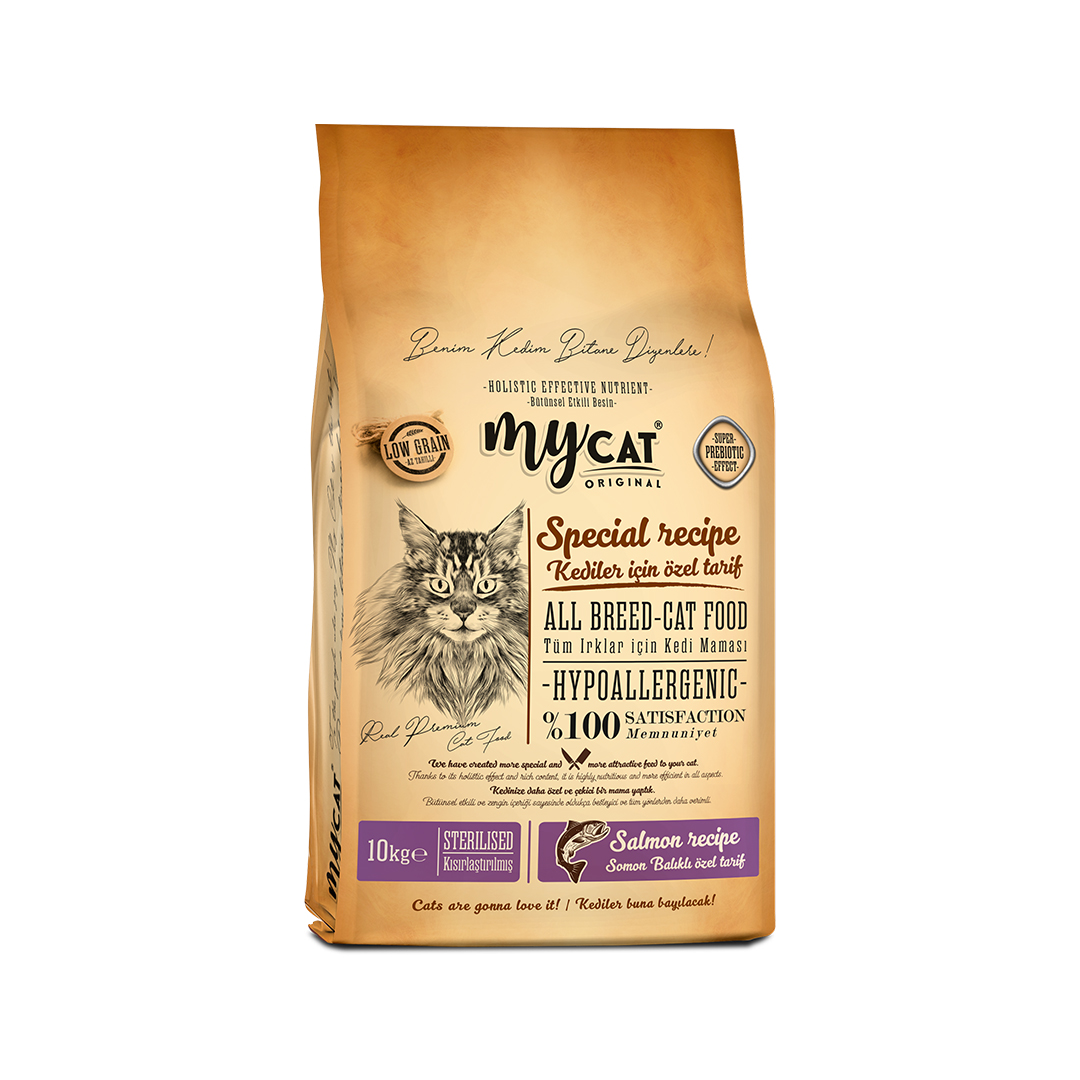 MYCAT ORIGINAL HYPOALLERGENIC LIGHT SOMON BALIKLI STERILISED KISIR KEDİ MAMASI (10KG)-1