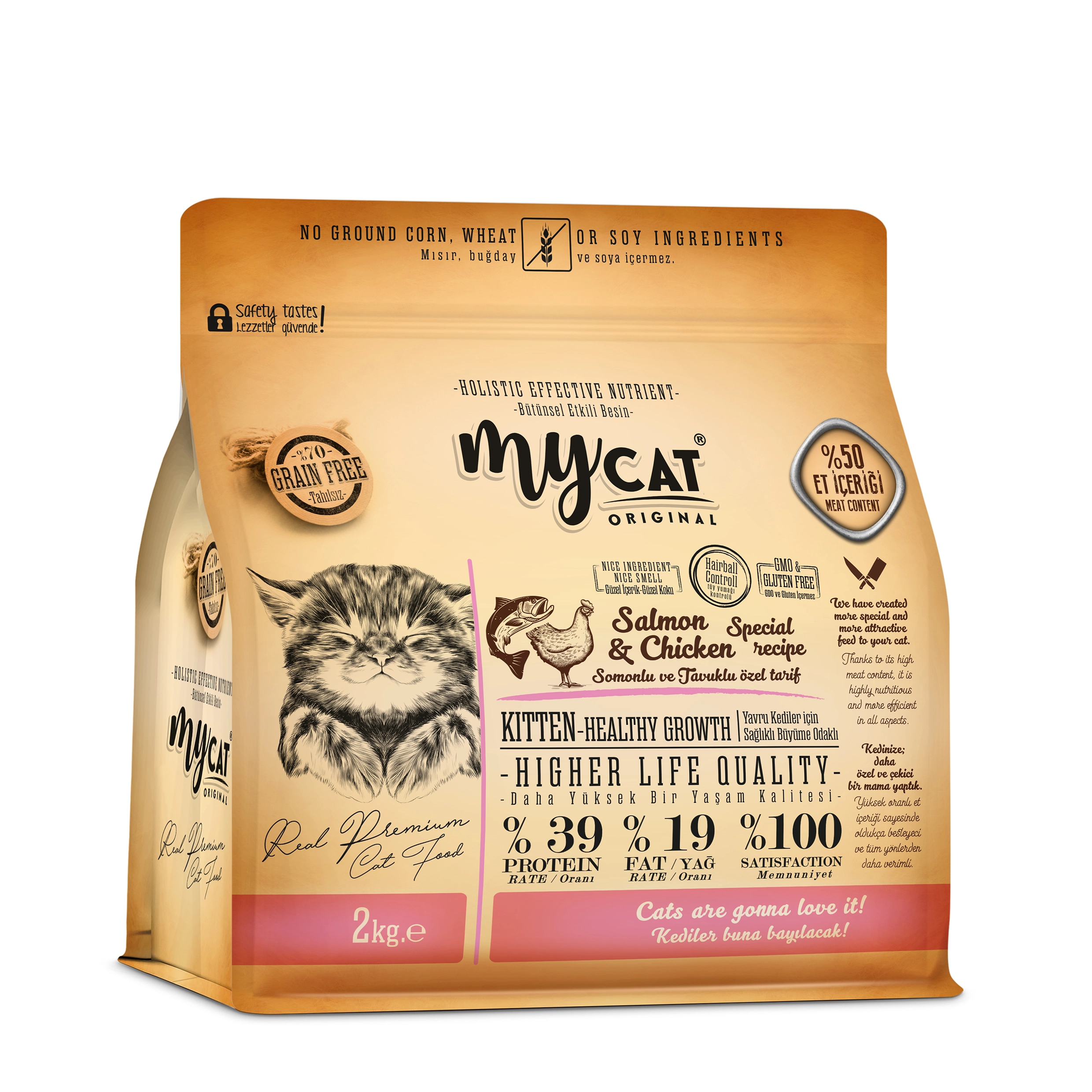 MYCAT ORIGINAL SOMONLU VE TAVUKLU KITTEN-YAVRU KEDİ MAMASI (2KG)-1