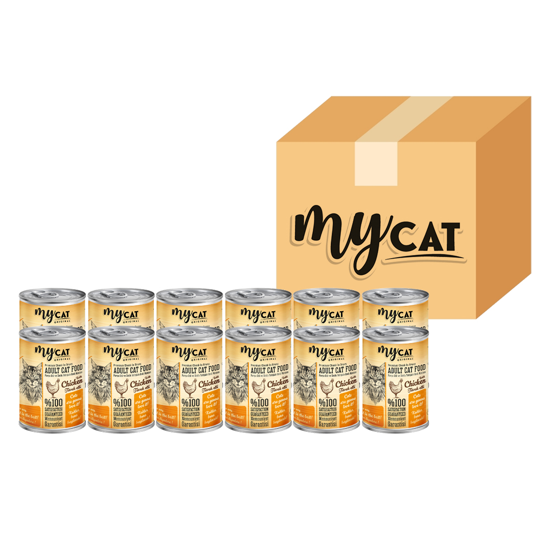 MYCAT TAVUK PARÇA ETLİ YETİŞKİN KEDİ KONSERVERSİ 12 Lİ (400GR)-1