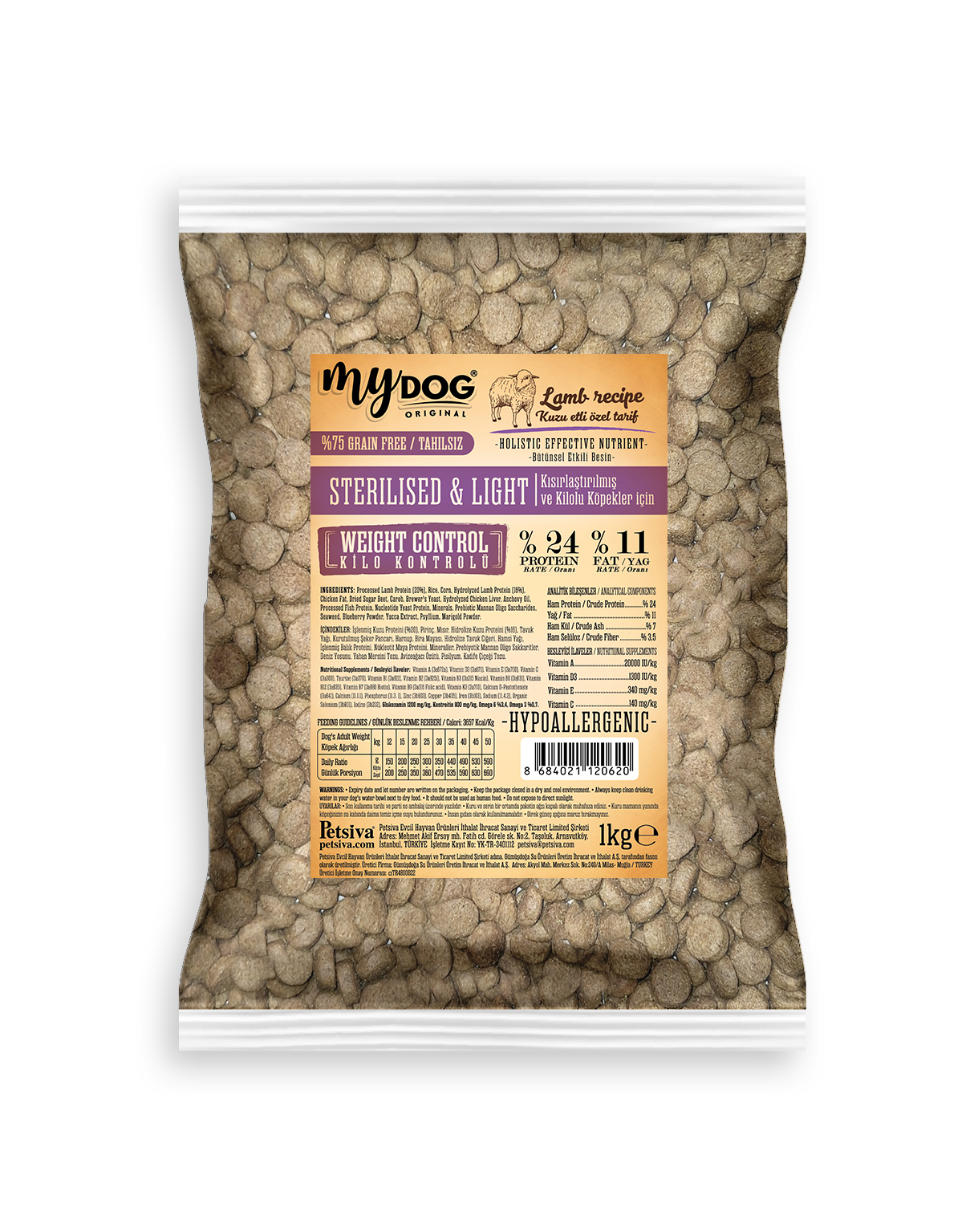 Mydog Az Tahıllı Kuzu Etli Diyet & Kısır Köpek Maması 1kg-1