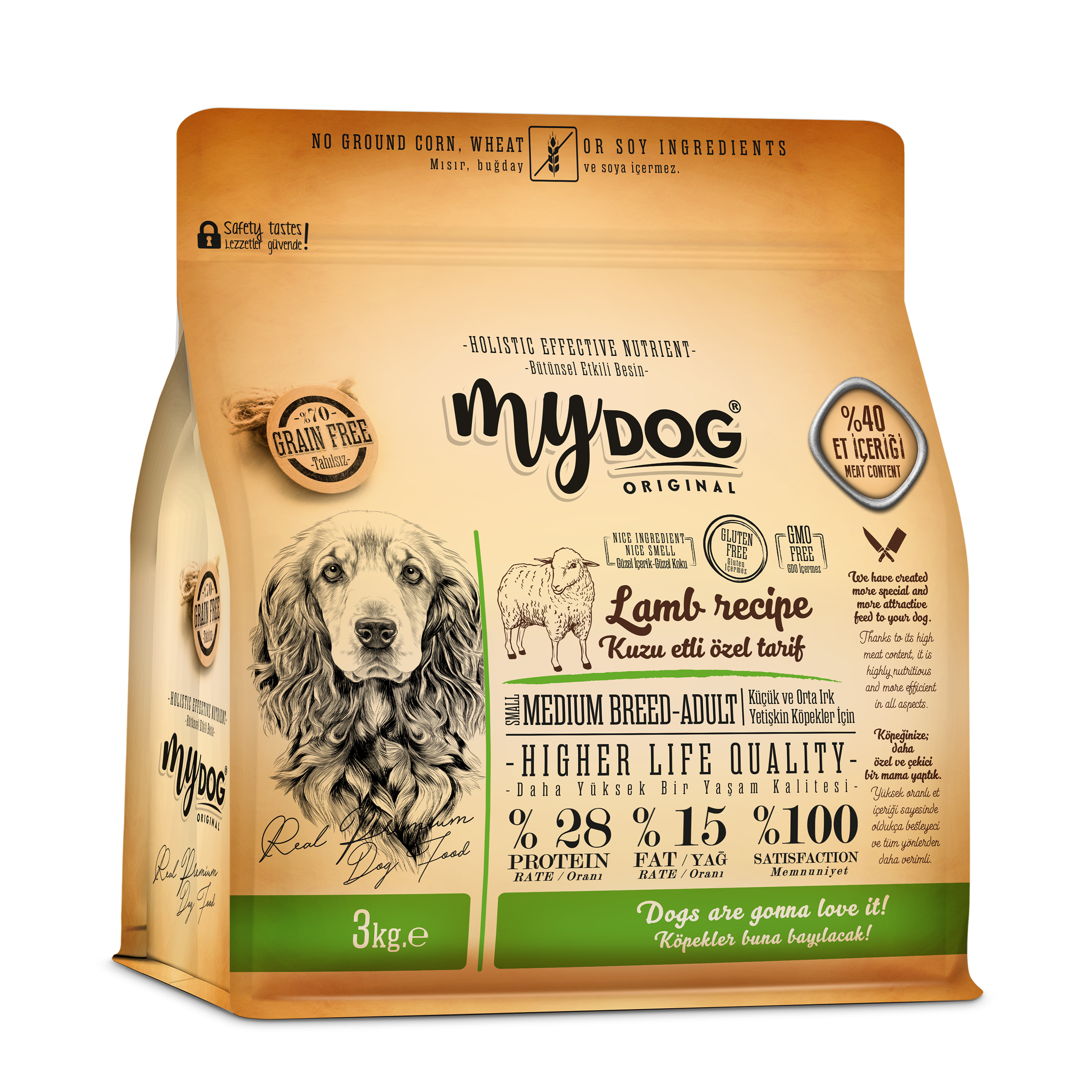 MYDOG ORIGINAL KUZU ETLI MEDIUM BREED-KÜÇÜK VE ORTA IRKLAR IÇIN KÖPEK MAMASI 3KG-1