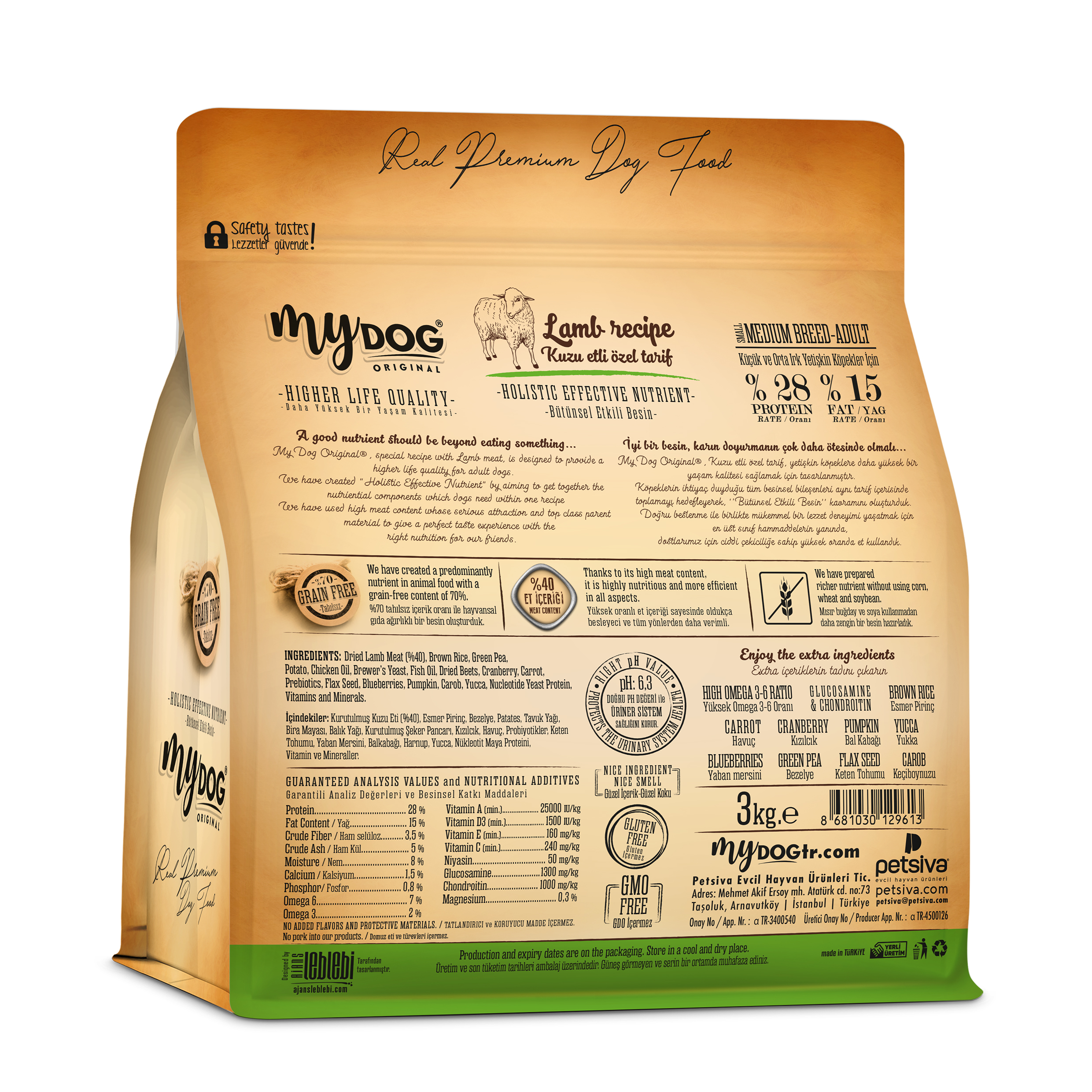 MYDOG ORIGINAL KUZU ETLI MEDIUM BREED-KÜÇÜK VE ORTA IRKLAR IÇIN KÖPEK MAMASI 3KG-2