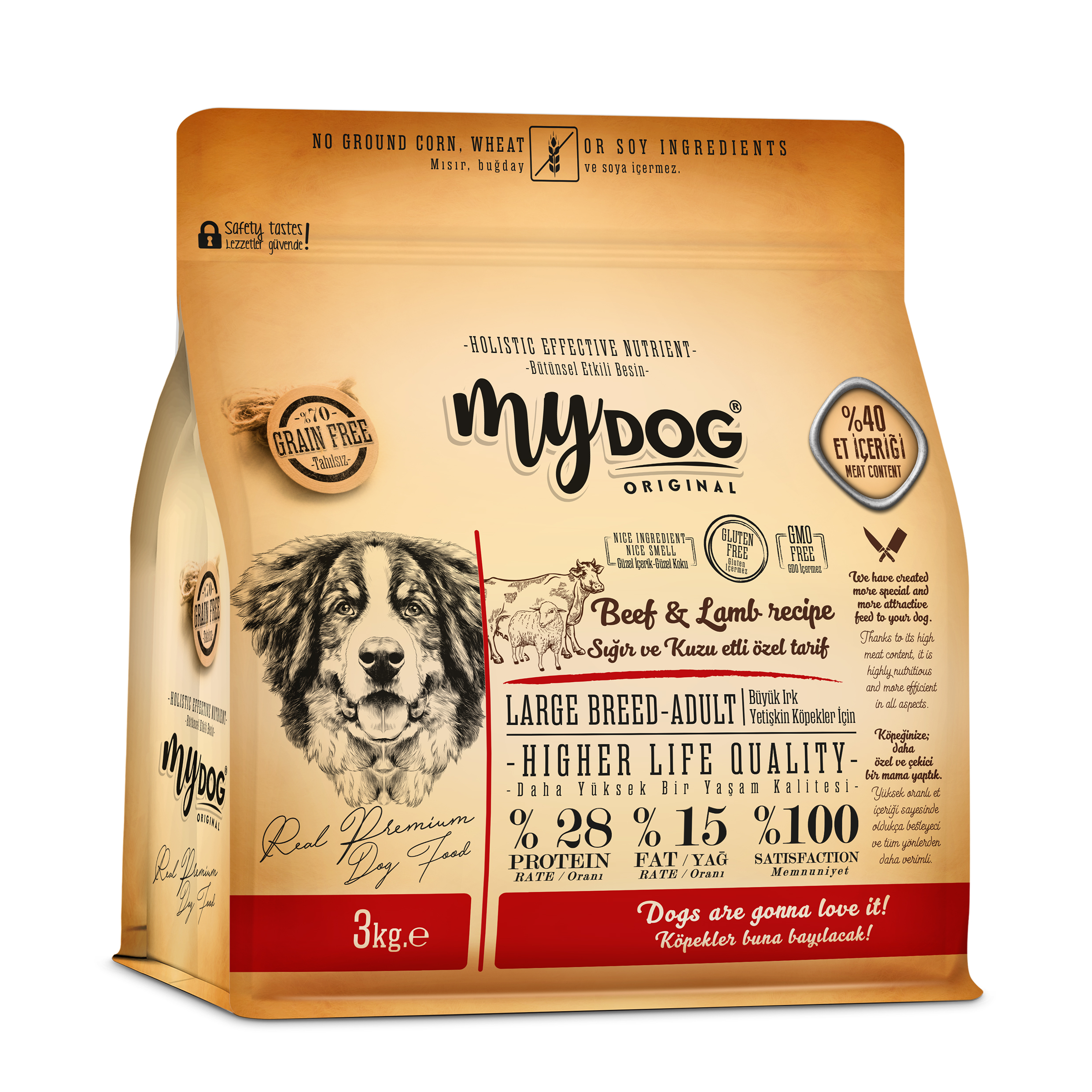 MYDOG ORIGINAL SIĞIR VE KUZU ETLI LARGE BREED-BÜYÜK IRK YETIŞKIN KÖPEK MAMASI 3KG-1