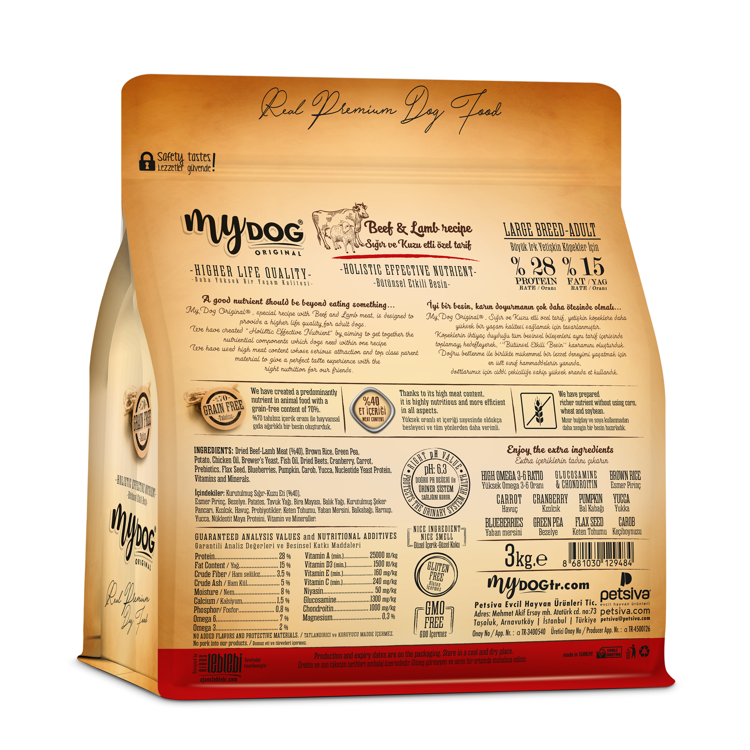 MYDOG ORIGINAL SIĞIR VE KUZU ETLI LARGE BREED-BÜYÜK IRK YETIŞKIN KÖPEK MAMASI 3KG-2