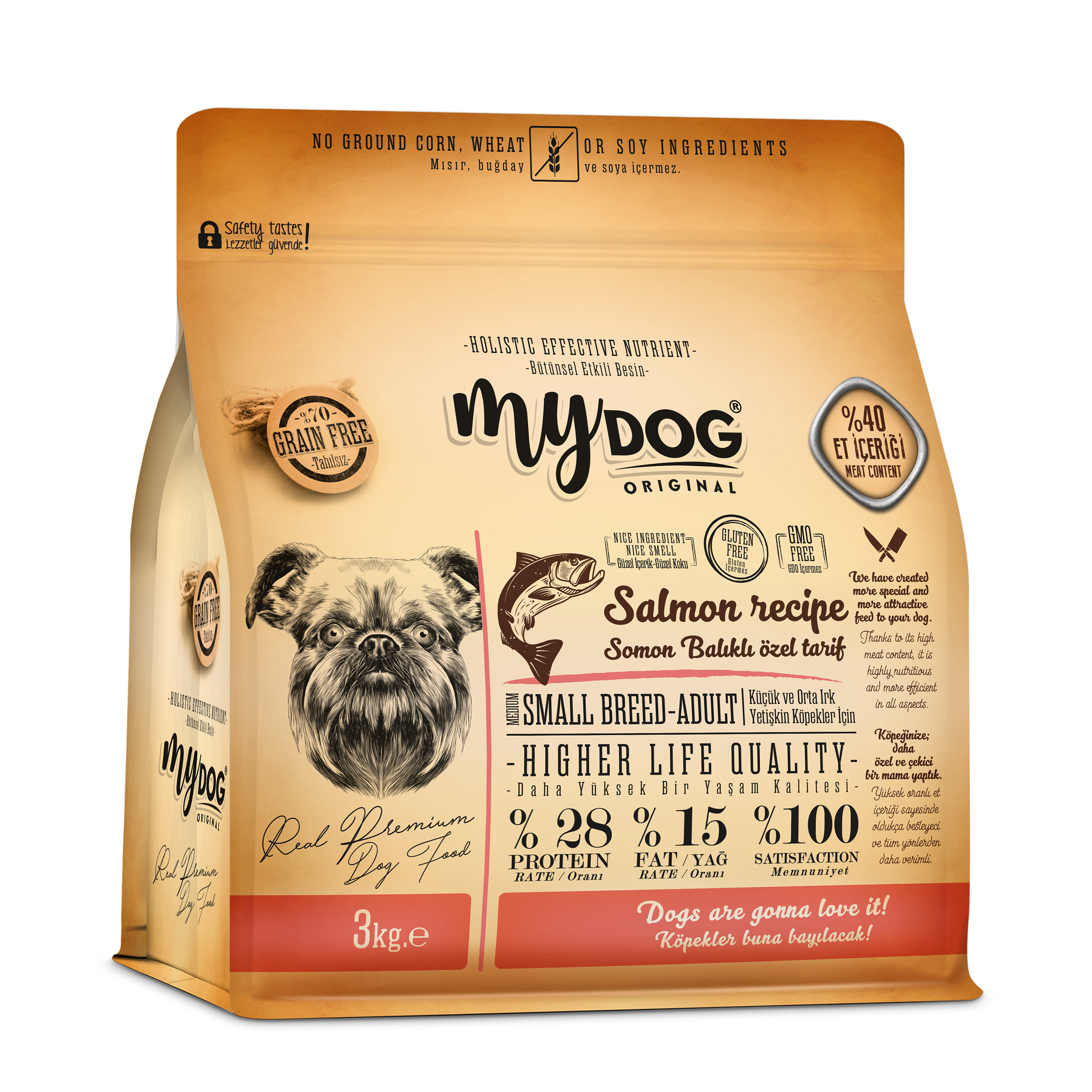 Mydog Az Tahıllı Somon Balıklı Küçük ve Orta Irk Köpek Maması 3kg-1