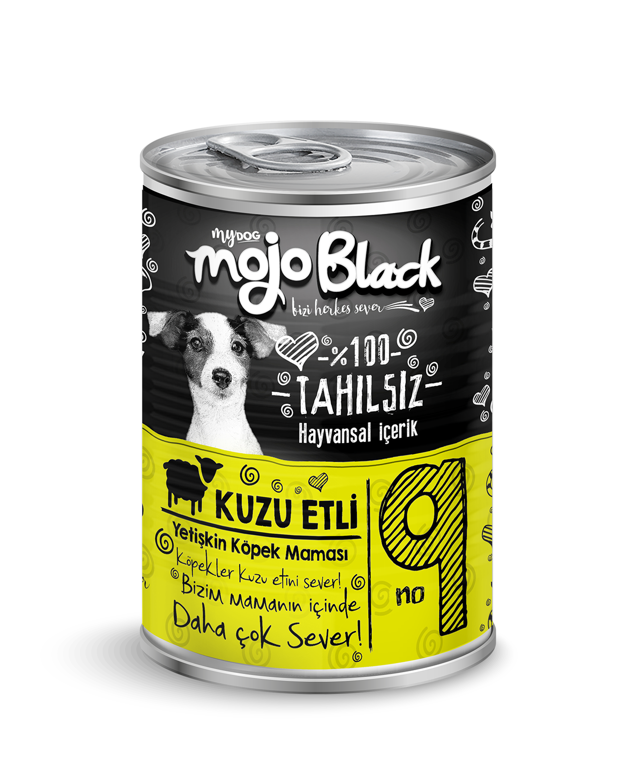 MOJO BLACK NO :9 TAHILSIZ 400GR KUZU ETLİ YETİŞKİN KÖPEK KONSERVESİ-1