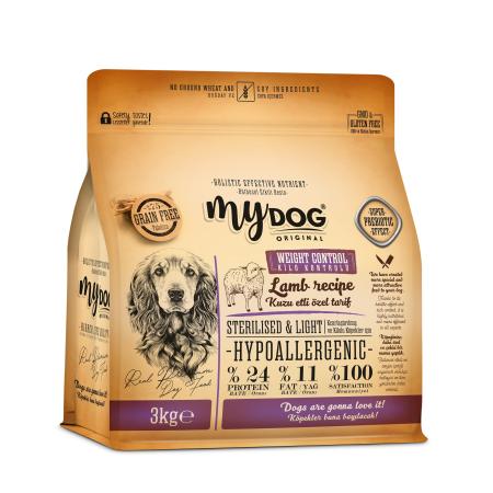 MYDOG ORIGINAL HYPOALLERGENIC LIGHT KUZU ETLİ STERILISED KISIR KÖPEK MAMASI (3KG)-1