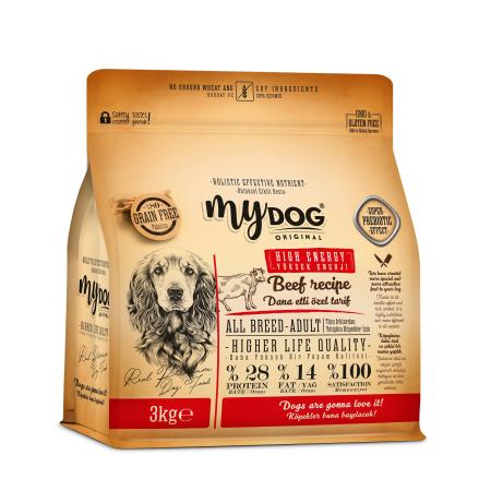 MYDOG ORIGINAL HYPOALLERGENIC SIĞIR ETLİ TÜM IRKLAR İÇIN YÜKSEK ENERJİ KÖPEK MAMASI (3 KG)-1