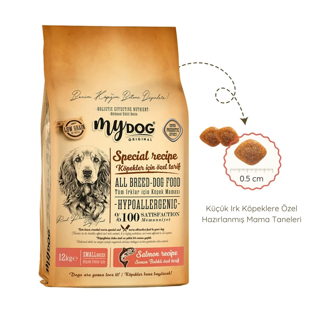 MYDOG ORIGINAL HYPOALLERGENIC SOMON BALIKLI KÜÇÜK IRKLAR İÇIN KÖPEK MAMASI (12KG) ( KÜÇÜK TANE)-1