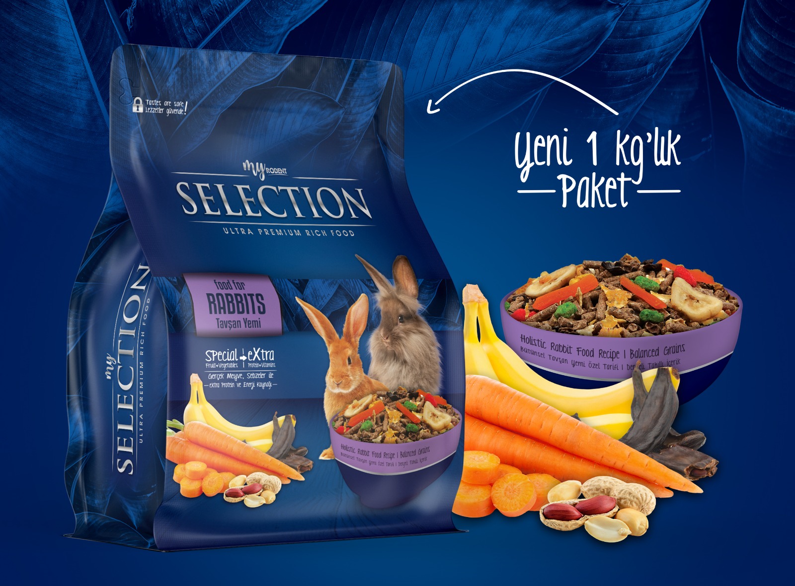 myyem selection kuru sebze ve meyveli takviyeli tavşan rabbits yemi 1kg -1