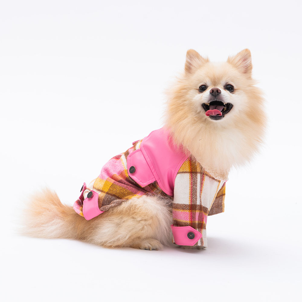 paw-23215 pembe plaid e pelle ceket 2XL beden-1