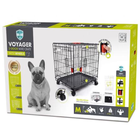 brsp 10451708 M-PETS VOYAGER TEKERLEKLİ KÖPEK KAFESİ 2 KAPILI (M) SİYAH 76X48X53CM 