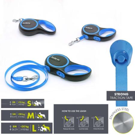 brsp 10824099 M-PETS LIBERTY OTOMATİK GEZDİRME ŞERİT 3MT/BLUE (S)