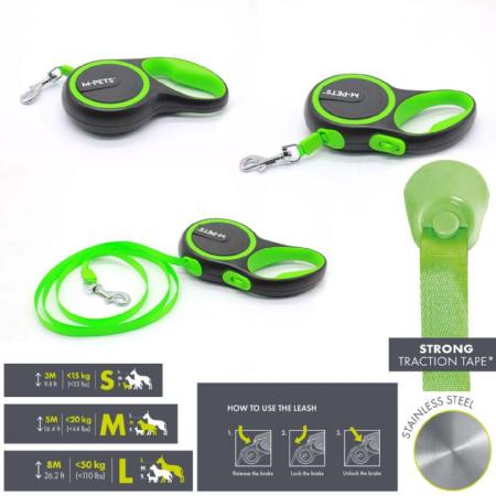 brsp 10824399 M-PETS LIBERTY OTOMATİK GEZDİRME ŞERİT 3MT/GREEN (S)